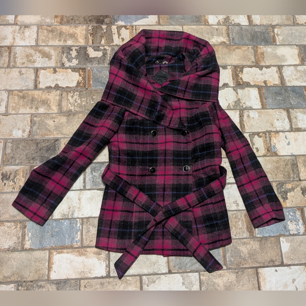 JouJou Women’s Large Pink Peacoat Double Breasted Wool Blend Jacket Coat